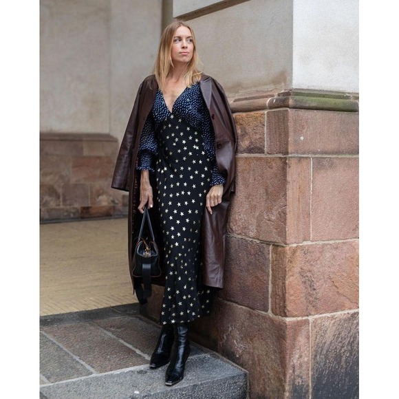 Rixo Erin silk star print maxi dress size L celestial evening $395 - Picture 2 of 11